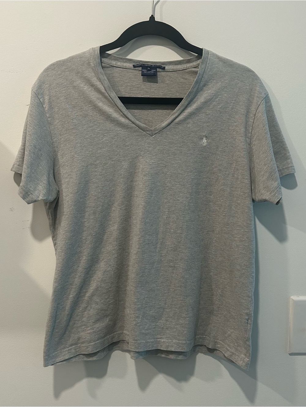 Ralph Lauren V-Neck Tee Preppy Old Money Minimalist Cotton Shirt Grey XL